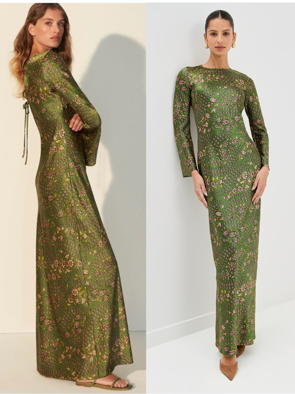 Veronica Beard Gemma Dress Green Floral Long Sleeve, 2 4 6 8